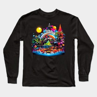 Neon Paradise Color Sunset Funny Long Sleeve T-Shirt